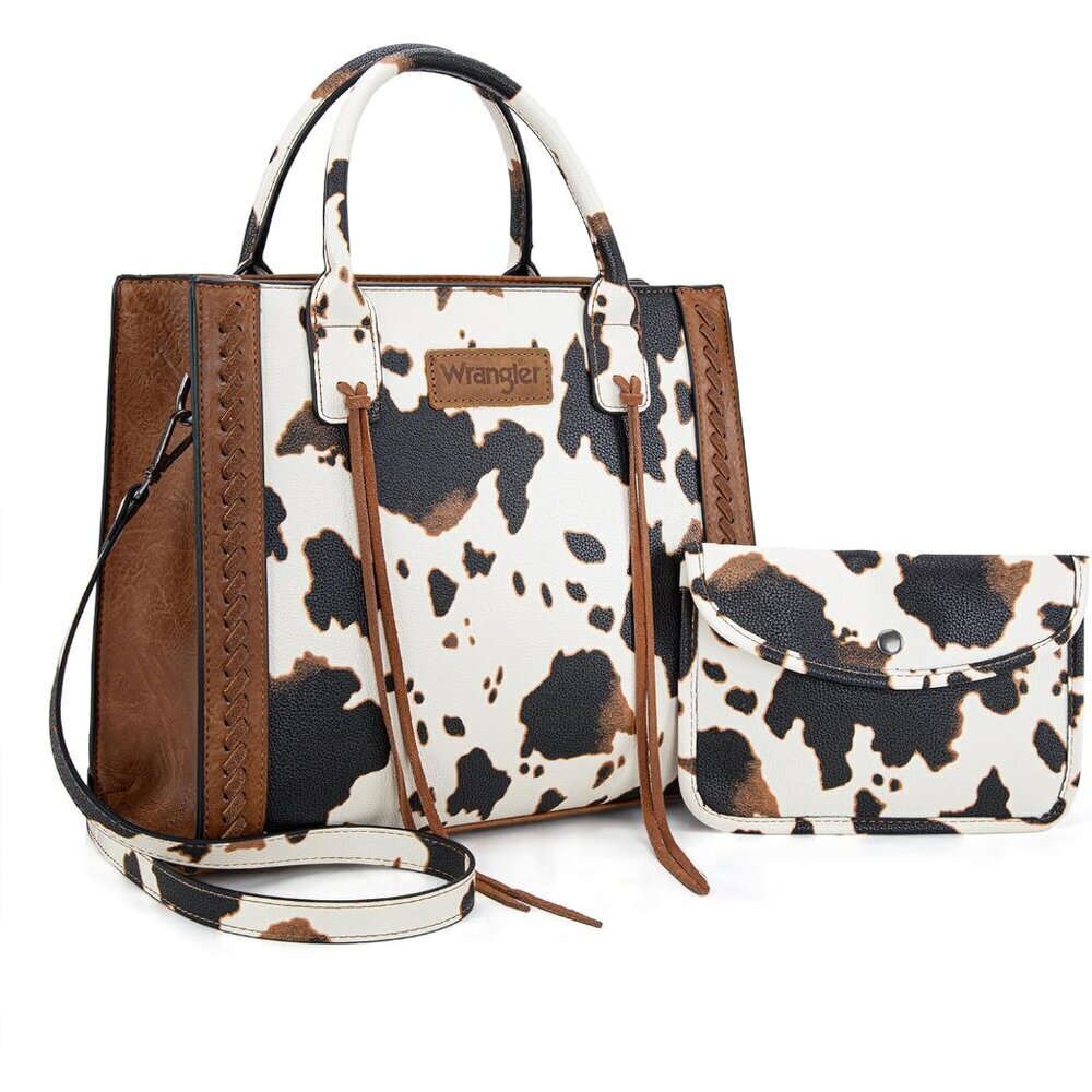 Women Western Cowhide Tote Bag Vegan Leather Purse Wallet Set
